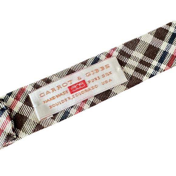 Carrot & Gibbs Men's Silk Bow Tie Brown Plaid Adjustable - Picture 2 of 3